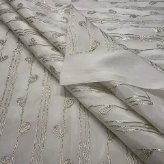White Chinon Chiffon Gota Embroidery Fabric