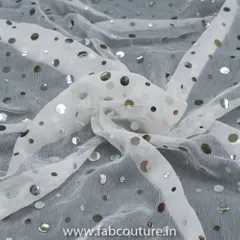 White Chinon Chiffon Mirror Embroidered Fabric