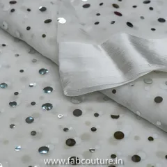 White Chinon Chiffon Mirror Embroidered Fabric