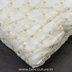 White Georgette Cut-work Embroidered Fabric