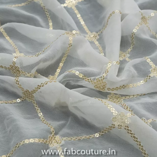 White Georgette Sequins Embroidered Fabric