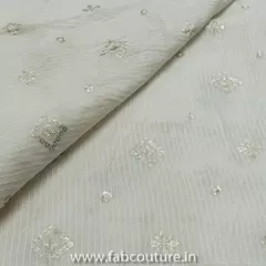White Dyeable Georgette Thread and Sequins Embroidered Fabric