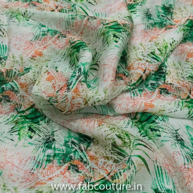 Off-white Chinon Chiffon Printed Fabric