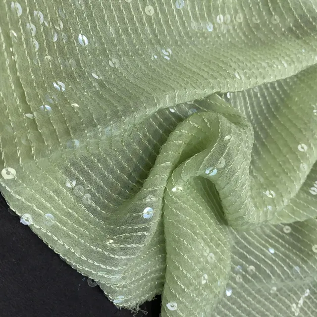 Mint Green Georgette Sequins Embroidery Fabric