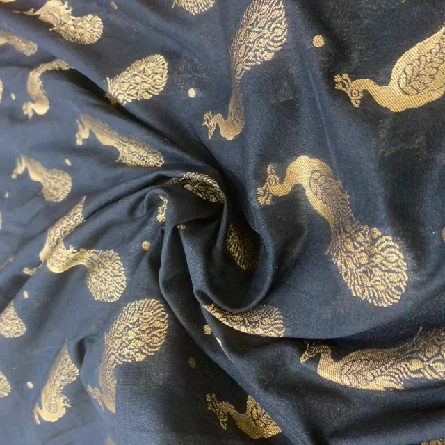 Black Silk Peacock Brocade fabric
