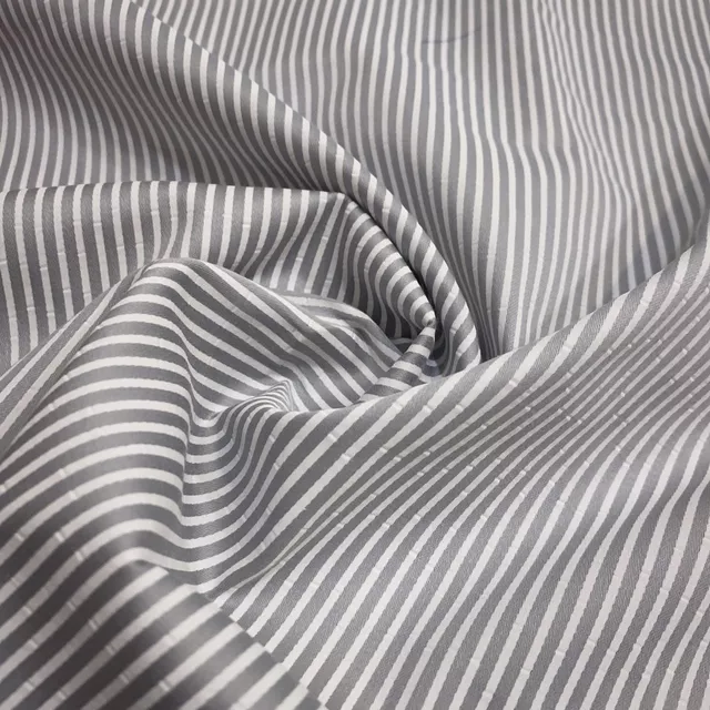 White Strips on Grey Glace Cotton Printed Fabric