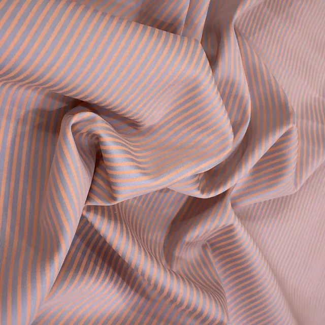 Peach Strips on Grey Glace Cotton Printed Fabric