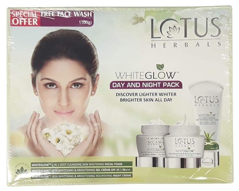 Lotus Herbals White Glow Day And Night Pack with free Face wash,100g