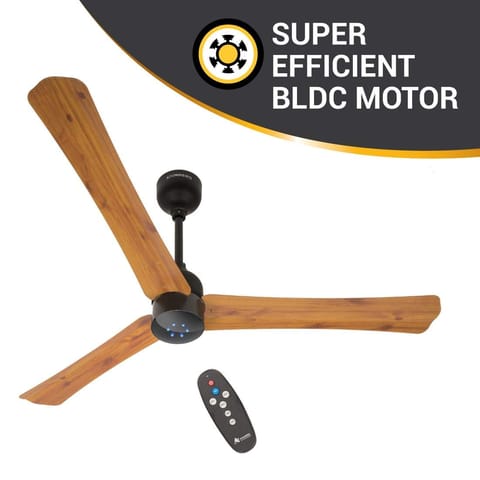 Atomberg Renesa + Wooden 1400 mm BLDC Motor with Remote 3 Blade Anti Dust  Ceiling Fan (Golden Oakwood, Pack of 1)