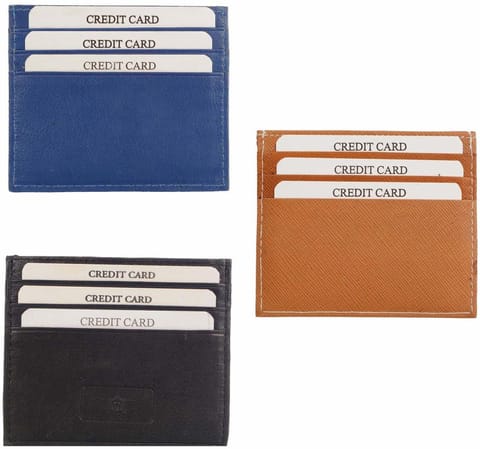 Genuine Leather Card Holder Combo of 3 (Blue, Orange & Black)_Genuine Leather Card Holder Combo of 3 (Blue, Orange & Black)