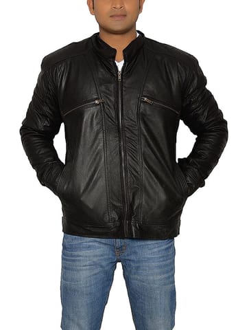 Maskino Mens High Quality Leather Regular Fit Jacket (Black)
