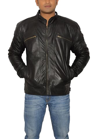 Maskino Mens Genuine Leather Regular Fit Jacket (Black)