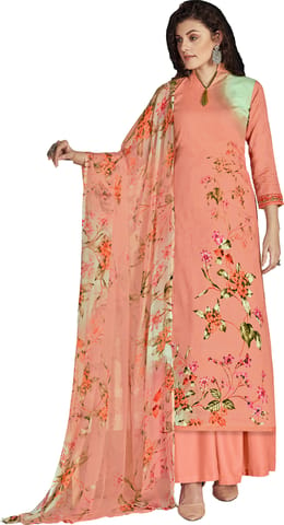 Me Lady Fashion Chanderi Silk Embroidered Salwar with Printed Dupatta For Women