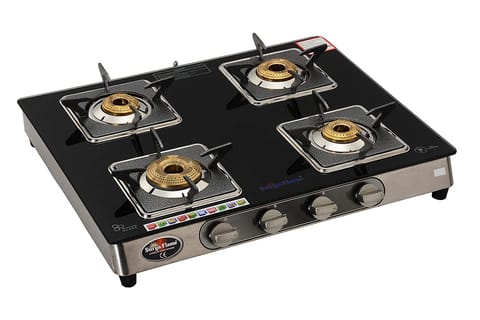 Ultra Series 4B SS Glass Cook Top Gas Stove - Square PSR (Auto Burner)