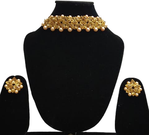 ZaffreCollections Gold Crystal Choker with Earrings for Women