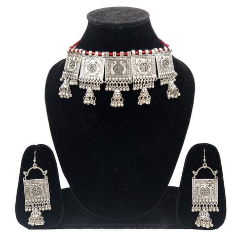 ZaffreCollections Trendy Oxidised Silver Choker with Dangle Jhumki Earrings for Women and Girls