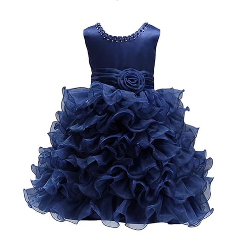 Mannat Fashion Girls' Knee Length Dress (M_F_096_3-4Years_Navy Blue_3-4 Years)