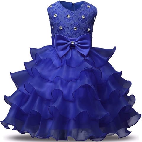 MANNAT FASHION Girls' Knee Length Dress (M_F_099_5-6Years_Royal Blue_5-6 YEARS)