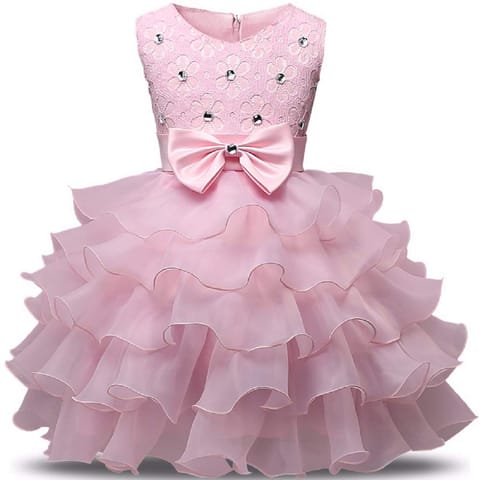 MANNAT FASHION Girls' Knee Length Dress (M_F_101_2-3Years._Baby Pink_2-3 Years)