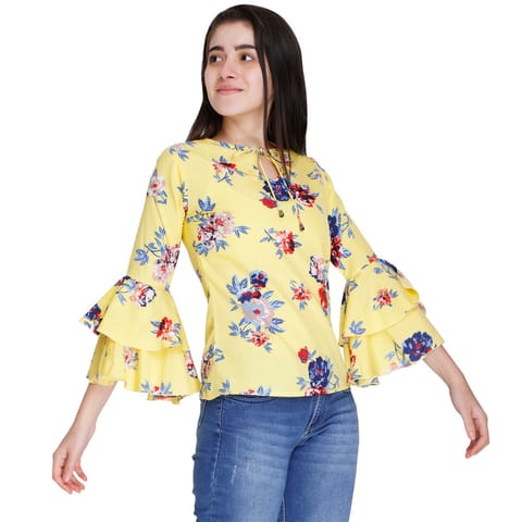 FMC Floral Yellow Crepe Top