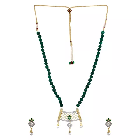 Aradhya High quality diamond pendant and green onyx stone necklace with earrings for women and girls