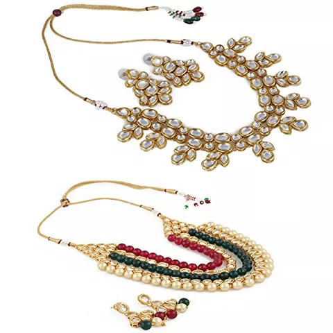 Aradhya Designer stylish combo traditional kundan jewellery necklace with earrings for women - set of 2