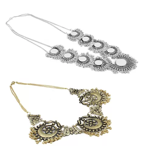 Aradhya Designer combo stylish fancy oxidized golden and silver necklace