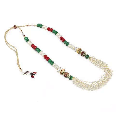 Aradhya Designer handmade tulsi green and red stone beads necklace for women and girls