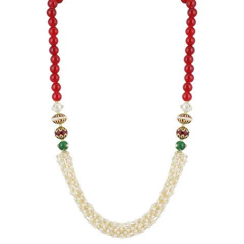 Aradhya Designer handmade tulsi mala and red stone beads necklace for women and girls