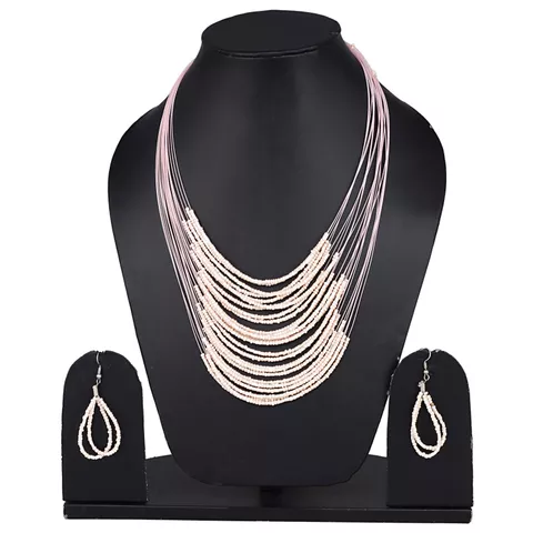 Aradhya Designer pink beads necklace with earrings for girls and women