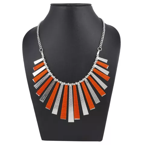 Aradhya Silver and orange designer tribal style necklace for women and girls