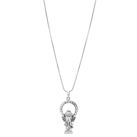 Aradhya Designer high quality chain oxidized german silver god ganesha engraved necklace for women and girls