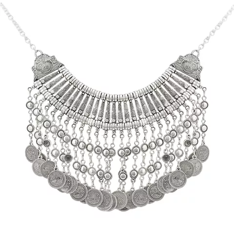 Aradhya High finished silver designer coin necklace for women and girls