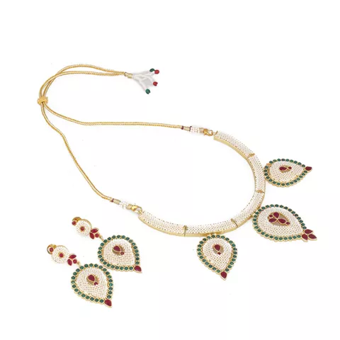 Aradhya Designer traditional india rajasthani basra pearl necklace set with earrings for women