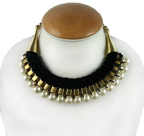 Aradhya Designer black thread and pearl necklace for women and girls
