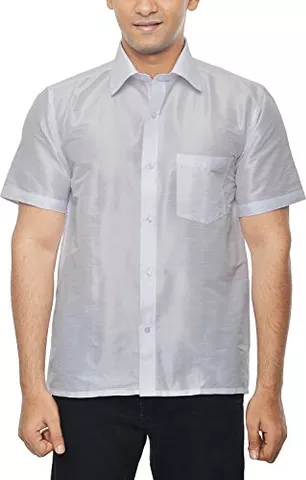 KENRICH Men's Silk Casual Shirt (kpd_brtwhthalf, White, 38)