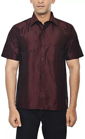 KENRICH Men's Silk Casual Shirt (kpd_dmrnhalf, Burgundy, 40)