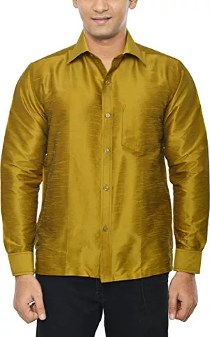 KENRICH Men's Silk Casual Shirt (kpd_goldfull, Gold, 38)