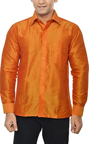 KENRICH Men's Silk Casual Shirt (kpd_orangefull, Orange, 38)