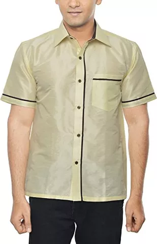 KENRICH Men's Silk Casual Shirt (ppng_crmbrwnhalf, Cream, 40)