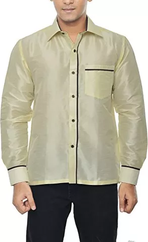 KENRICH Men's Silk Casual Shirt (ppng_crmbrwnfull, Cream, 40)