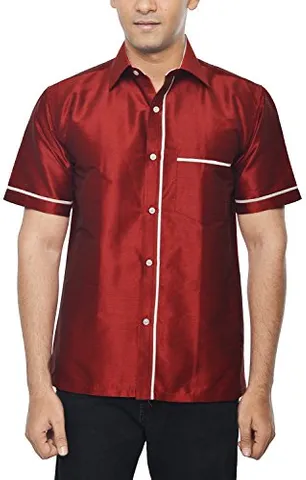 KENRICH Men's Silk Casual Shirt (ppng_mrnwhthalf, Maroon, 40)