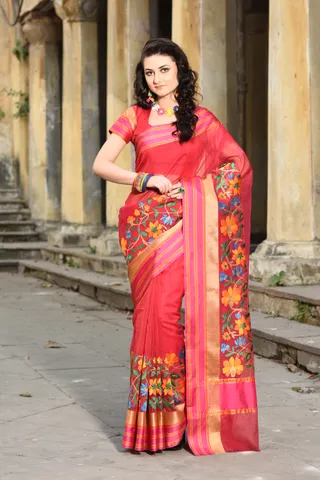RDH red colour is fashioned by beautiful embroidery using resham thread