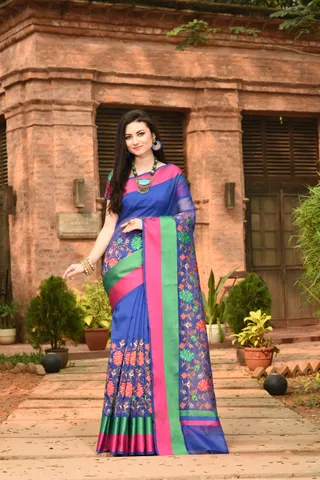 RDH supernet saree in royal blue color, that is sure to give desired look with its marvelous touch of resham floral embroidery and satin border