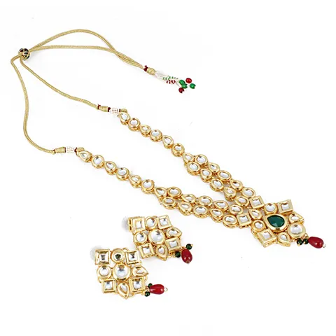 Aradhya Designer Traditional kundan Green stone necklace with earrings for women