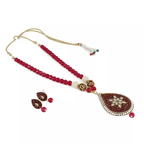 Aradhya Designer rajasthani style traditional work kundan Pandent necklace with earrings for women