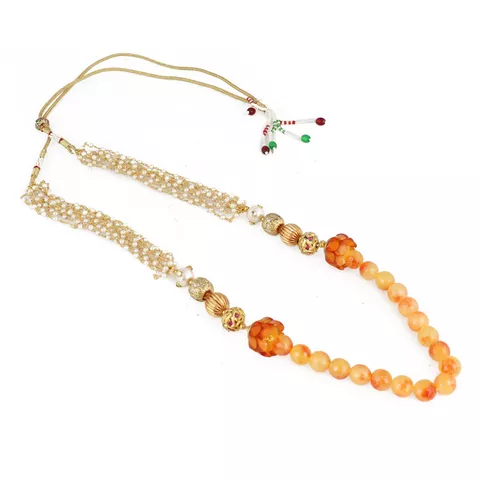 Aradhya Designer tulsi mala handmade pearl orange onyx stone traditional necklace for women and girls