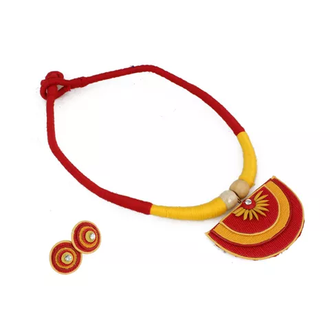 Aradhya Designer handcrafted multi colour thread and jute necklace for women and girls