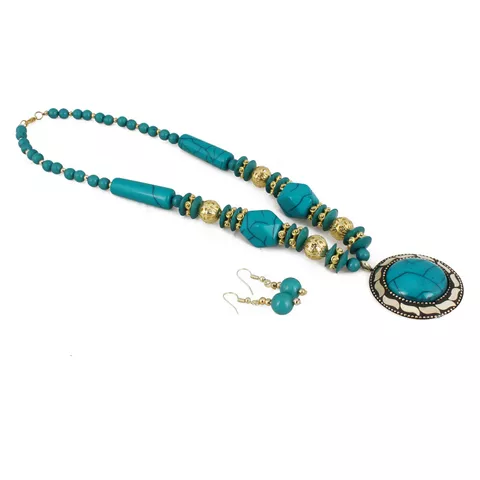 Aradhya High finished turquoise blue colour acrylic tibetan style beads necklace for women and girls