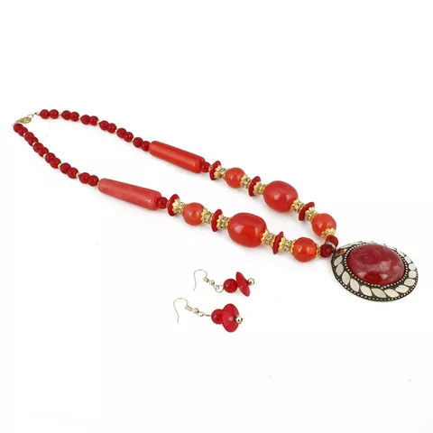 Aradhya High finished red colour acrylic tibetan style beads necklace for women and girls